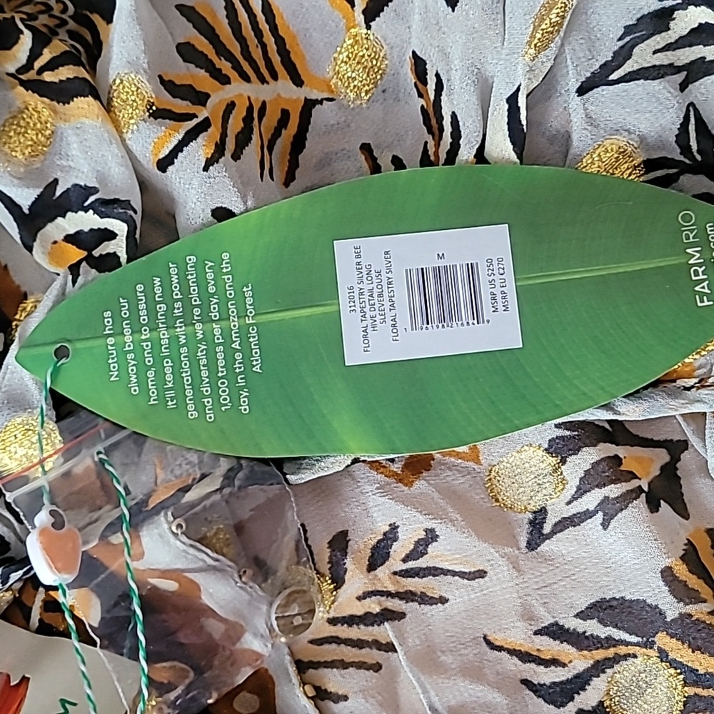 Farm Rio  Floral Tapestry Embroidered Bishop-Sleeve Blouse - Picture 9 of 10